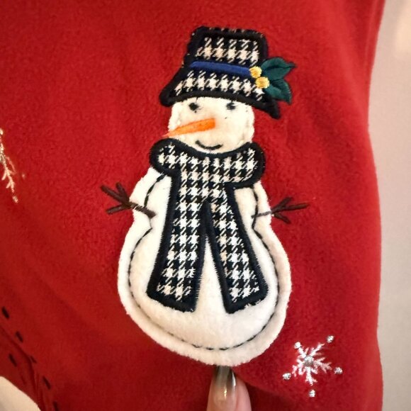 VINTAGE Red Fleece Snowman Christmas Vest Embroidered Zip Front Size Large - Picture 5 of 8